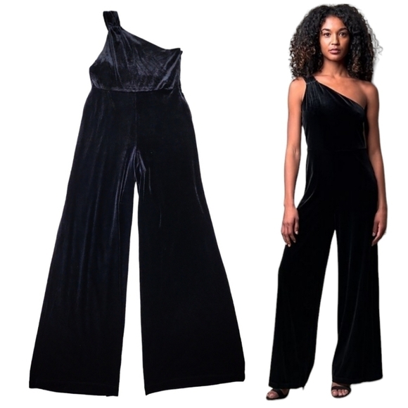 Banana Republic NWT One-Shoulder Maxi Jumpsuit Black Velvet Size Small - Picture 1 of 9